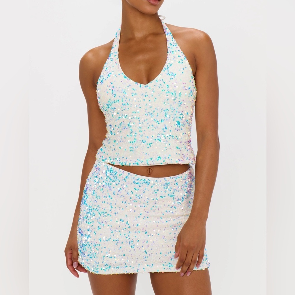 New Show Me Your Mumu All That Top All Night Skort Set White Sequin Sz L